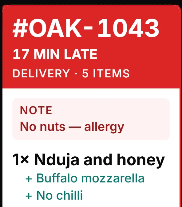 The ticket already on the kitchen screen