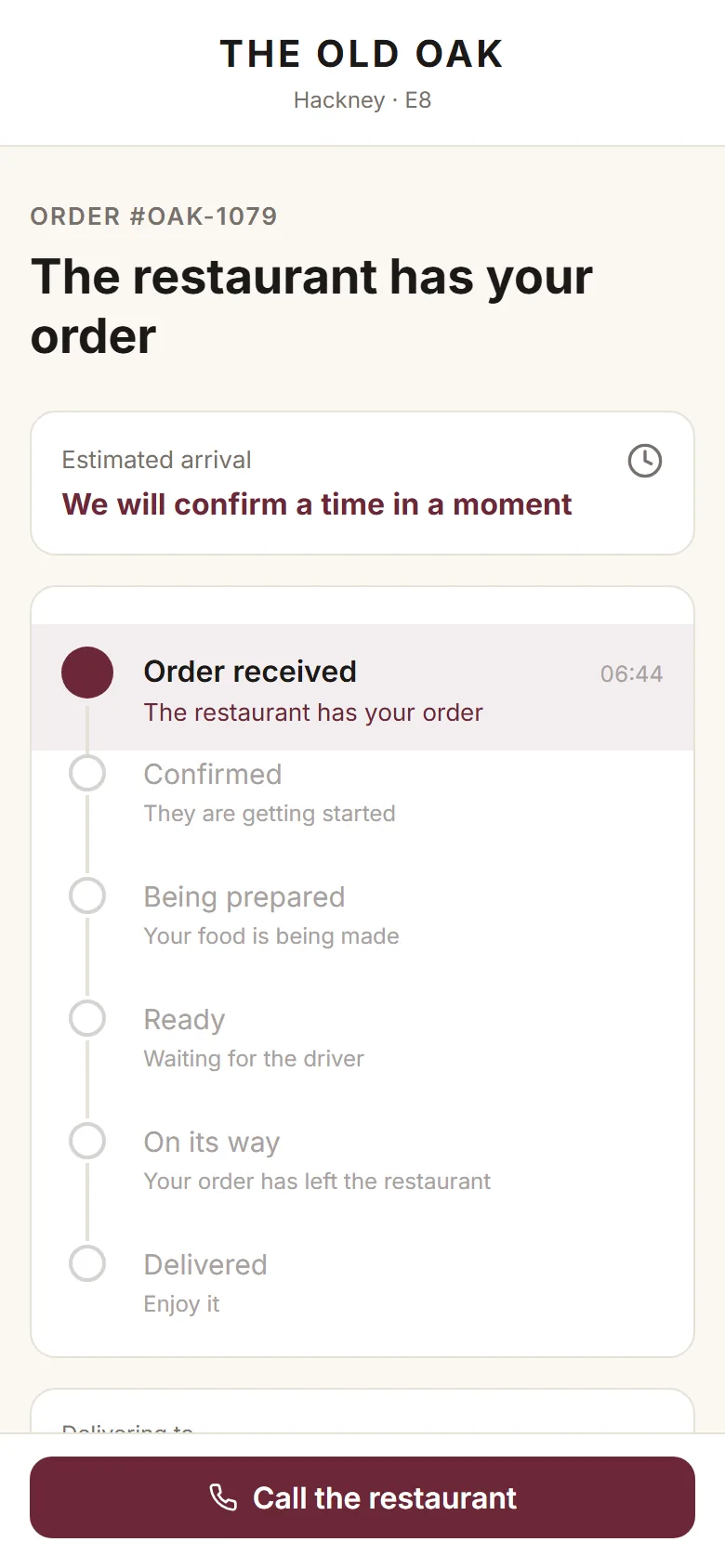 Paid: the order is with the restaurant